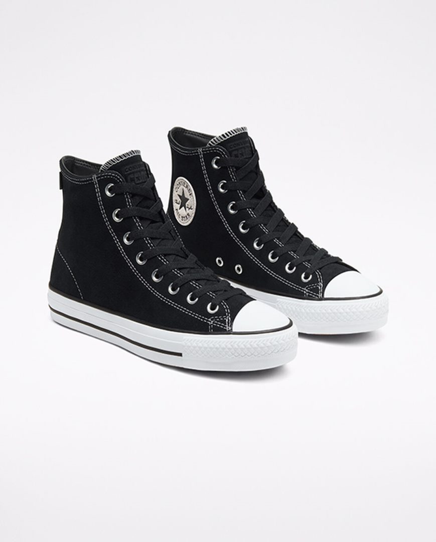 Zapatillas Skate Converse CONS Chuck Taylor All Star Pro Suede Mujer Negras Blancas | PE 57P420